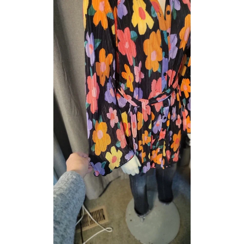 Peppermayo‎ Flower Power Colorful Bell Sleeve Blouse Crunch Pleat Sz 4 Hippie